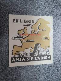 Ex Libris Anja Sipiläinen, kirjanomistajamerkin piirtänyt Martta Wendelin