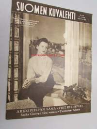 Suomen Kuvalehti 1955 nr 20, kansikuva Turun Yliopiston promootion yleinen seppeleensitojatar Mirja Siirala, Erik Enroth ja näyttely Taidehallissa, uusi luku