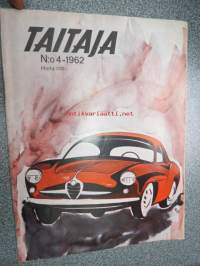 Taitaja 1962 nr 4 Pienoismoottorin huolto, pieni jolla,  kuviosaha kalanperkauspöytä , puiden kantokassi