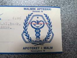 Malmin Apteekki - Apoteket i Malm, 18.10.1968 -apteekkisignatuuri