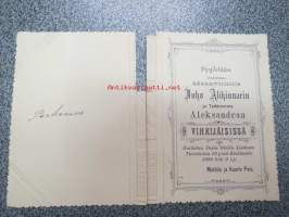 Vihkiäiskutsu Juho Alikinnari & Aleksandra Pasi 16.6.1898 Kurkelan Pasin tilalla Liedossa