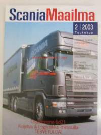 Scania Maailma 2003 nr 2, sis. mm; Uudet ylivaihdelaatikot napavälityksen yhteyteen, Puhdas & pihi, Turbocompound hyötykäyttöön, Oikeilla komponentti