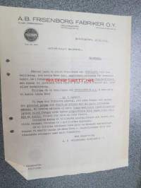 Ab Frisenborg Fabriker Oy, Helsinki, 27.1.1921 -asiakirja