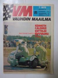 Vauhdin maailma 1975 nr 7 -mm. Kenneth Calenius esittelee sivuvaunut TT:n, paalupaikalla Pentti Airikkala?, Turbo meidän laskuumme, kiitos!, Ruotsin gran prix