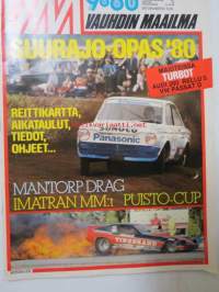 Vauhdin Maailma 1980 nr 9 -mm. Kuukauden profiili Lasse Lampi, VM maistelee Audi200T ja Renault 5 Turbo, Mantorp Drag Race 