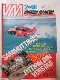 Vauhdin Maailma 1981 nr 2 -mm. Honda 750 Drag Bike Ahdettu alkoholipyörä, Motoguzzi Le Mans, Santa POD Internationals&ProComp World Finals, F1 Kriisi FOCA nosti
