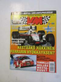 Vauhdin maailma 1999 nr 3 -mm. Formula 1 ennakko, CART testit, Ralli MM Ruotsi, Ralli-SM Heinola, Varikolla kuiskitaan, Alfa Romeo 156-rataprojekti, Pistejäärata