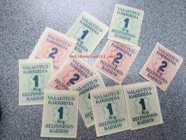 Valaistuskarbidia 11 kpl säännöstelykortteja