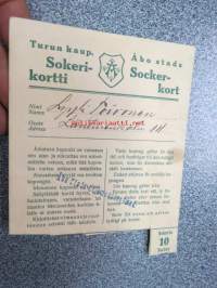 Turun Kaupungin Sokerikortti / Åbo Stads Sockerkort Lyyli Toivonen -vuoden 1919 pula-ajan säännöstelykortti