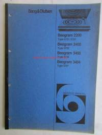 Bang & Olufsen Beogram 2200, 2400, 3400, 3404 -Huolto-ohjekirja, katso tarkemmat tyyppimerkinnät kuvista