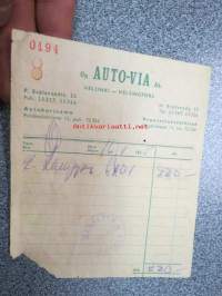 Oy Auto-Via Ab Helsinki 16.8.1955 -autotarvikekuitti
