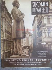 Suomen Kuvalehti 1954 nr 5   30.1.1954  Kansikuvassa Runebergin patsas (Runbergin syntymästä 150 vuotta vuonna 1954). Aiheita: Sao Paulo, 1954. Oiva Paloheimo