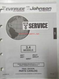 Johnson-Evinrude huolto 1993, 3, 4 Models, final edition Parts catalog, katso tarkemmat malli merkinnät kuvasta.