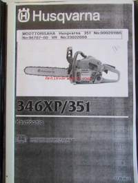 Husqvarna 346XP/351 moottorisaha -käyttöohje, katso kuvasta mallinumerot tarkemmin