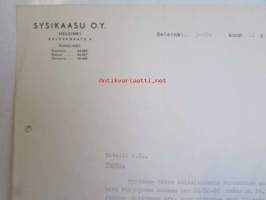 Sysikaasu O.Y. Helsinki, joulukuu 12. 1940  -asiakirja