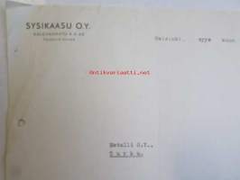 Sysikaasu O.Y. Helsinki, syyskuu 13. 1940  -asiakirja