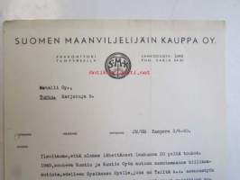 Suomen Maanviljelijäin kauppa OY. Tampere  3/6-40 -asiakirja