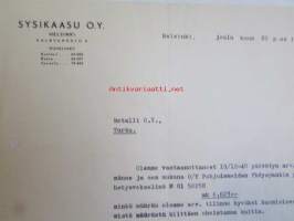 Sysikaasu O.Y. Helsinki, joulukuu 20. 1940  -asiakirja