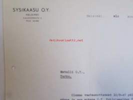 Sysikaasu O.Y. Helsinki, elokuun 12. 1940  -asiakirja kuitti