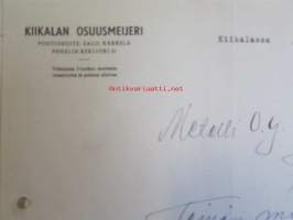 Kiikalan Osuusmeijeri, Kiikalassa elokuun 20. 1939 -asiakirja