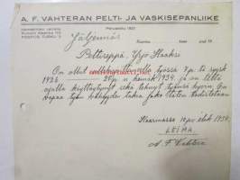 A.F. Vahteran Pelti- ja Vaskisepänliike -asiakirja