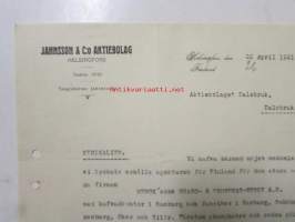 Jannsson & C:o Aktiebolaget, Helsinfors 22 april 1921. -asiakirja