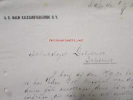 A.B. Malm Kalksandtegelbruk O.Y, 4/2 1920. -asiakirja