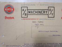A/B Machinery O/Y, Turku 24/9 1921. -asiakirja
