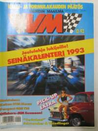 Vauhdin Maailma 1992 nr 12 -mm. Ralli-MM Espanja ja RAC, Formula 1 Australia, Anita Mäkelä, Pick-up Extra, Offshore 1, Raunoa aaltosen ajokoulu, Risto Poutiainen,