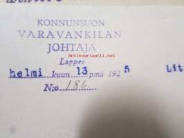 Konnunsuon Varavankilan johtaja, Lappee helmikuun 13. 1925 -asiakirja