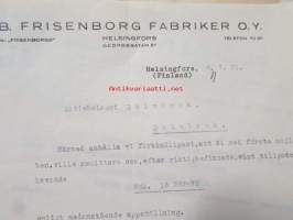 A.B. Frisenborg Fabriker O.Y Helsingfors, Helsingfors 8.7. 1921 -asiakirja