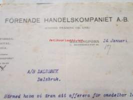 Förenade Handelskompaniet A.-B. Helsingfors, Helsingfors 14. januari 1921. -asiakirja