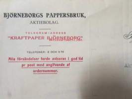 Björneborgs pappersbruk Aktiebolag, Björneborg 15 Decenber 15. 1921. -asiakirja