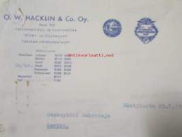 O.W. Hacklin & Co. Oy. Mäntyluoto 23.1. 1959. -asiakirja
