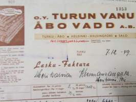 O.Y. Turun Vanu Åbo Vadd A.B. Turussa 7.12. 1949. -asiakirja