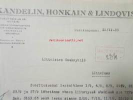 O.Y. Kandelin, Honkain & Lindqvist, Uudessakaupungissa 22/11. 1933. -asiakirja