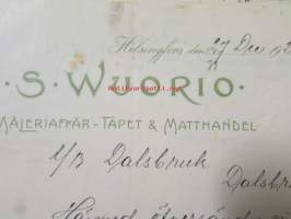 S. Wuorio Måleria-Tapet& Matthandel Helsingfors 27. December 1921. -asiakirja