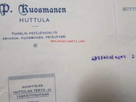 P.Kuosmanen Huttula, Huttula toukokuun 25. 1921. -asiakirja