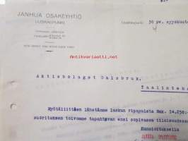 Janhua Osakeyhtiö, Uusikaupunki 31. elokuuta 1921. -asiakirja