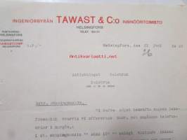 Ingeniörbyrån Tawast & C:o Insinööritoimisto, Helsingfors 21 juni 1921. -asiakirja