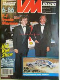 Vauhdin Maailma 1986 nr 6 -mm. VM maistelee Volvo 480 ES, Honda VFR 750, Toyota MR2, Toyota Corolla FX ja Pieni punainen custom, Ralli-MM Korsika kaiken loppu,
