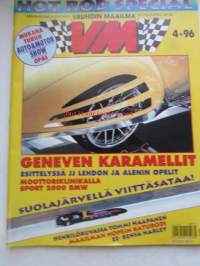 Vauhdin Maailma 1996 nr 4 -mm. Formula 1 Kriisissä?, ITC Opel ja -96Urheiluautot GT-sarjassa on merkkivalikoimaa, BMW Sport 2000, Alenin Andros-sarjan Opel,