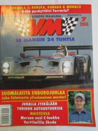 Vauhdin Maailma 2000 nr 7 -mm. Formula 1 GP:t Monaco mikat peräkkäin Kanada Punakoneen kaksoisvoimaa Ranska olisitteko uskoneet, Indy 500, Le Mans 24h, Rata-SM