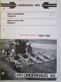 Underhaug Model 1102-1106 Ridgers, Spare parts list  - Multauskone - varaosaluettelo englanniksi