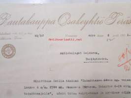 Rautakauppa Osakeyhtiö Teräs, Vaasassa syyskuun 8. 1921 -asiakirja