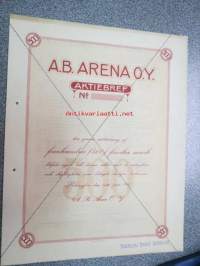 Ab Arena Oy, Helsinki 1916, 500 mk -osakekirja