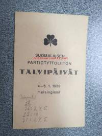 Suomalaisen Partiotyttöliiton Talvipäivät 4-6.1.1939 Helsingissä -ohjelma