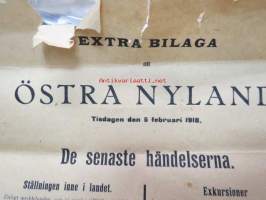 Extra Bilaga till Östra Nyland 5.2.1918 De senaste händelserna - Ställningen inne i landet - Ryska militarens hållning - Röda Gardet i Kotka hotar ym.