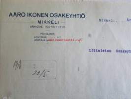 Aaro Ikonen Osakeyhtiö, Mikkeli toukokuun 18. 1922 - asiakirja