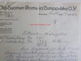 Itä-Suomen Romu- ja Lumppuliike O.Y, Wiipurissa huhtikuun 29. 1922 - asiakirja
